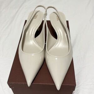 Zara patent off-white kitten slingback heel